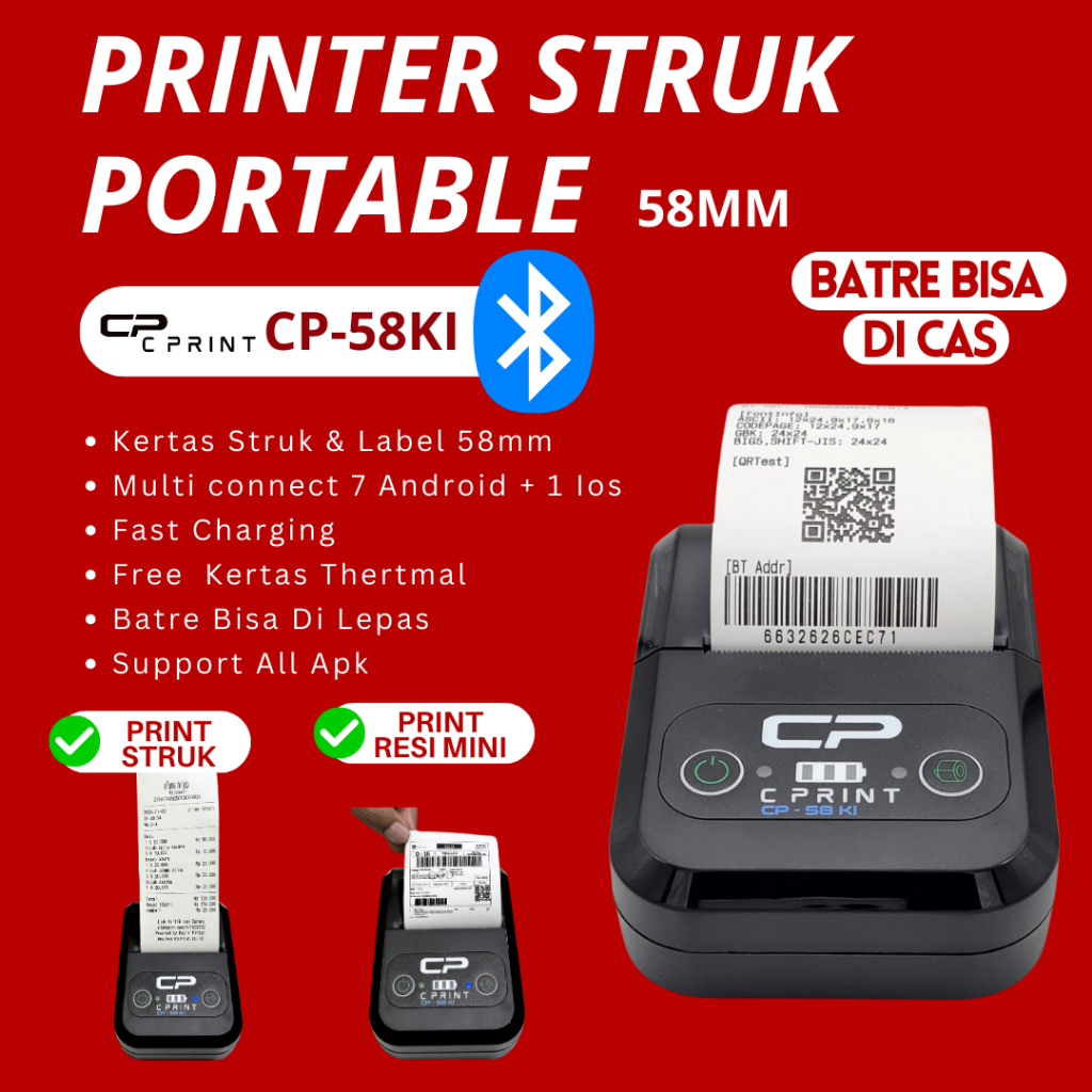 [ COD ] Original Printer thermal / Printer Bluetooth thermal kasir 58mm CP-58KI wireless Garansi 1 t