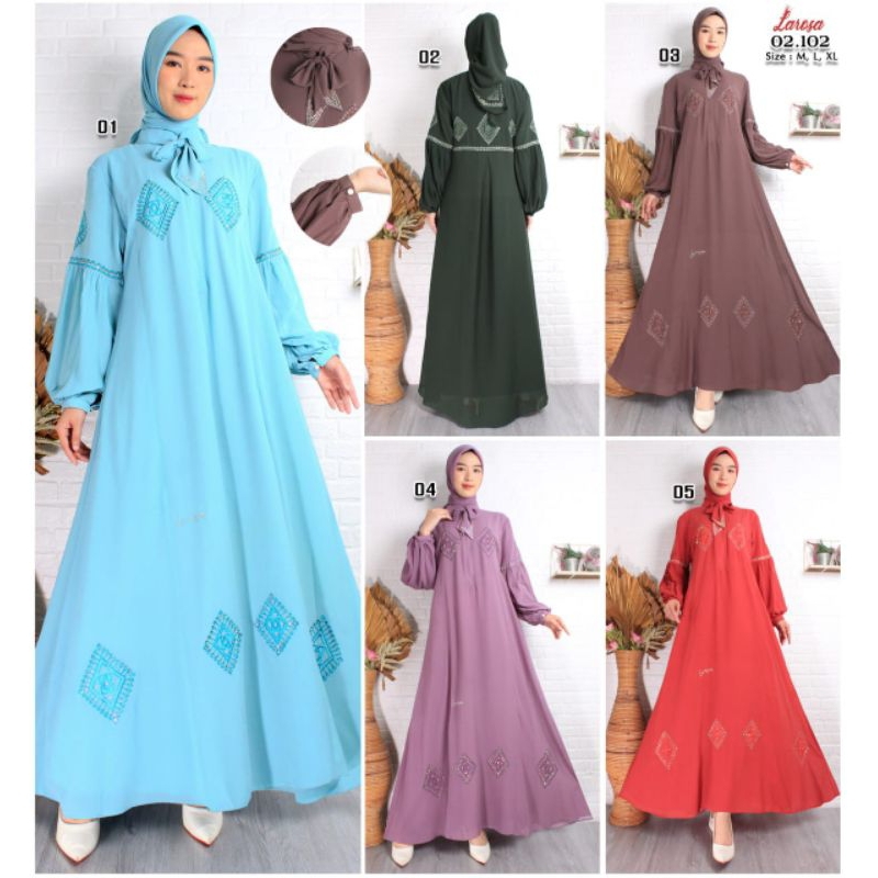 GAMIS LAROSA 02.102 BORDIR SET HIJAB /  GAMIS ABAYA LAROSA  SET HIJAB