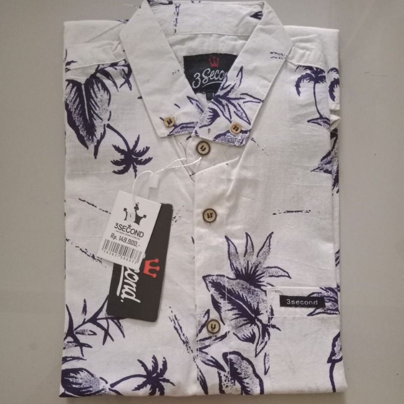 Kemeja Putih Motif Daun Bunga Pohon Kelapa Kemeja pantai Kemeja Pria Lengan Pendek