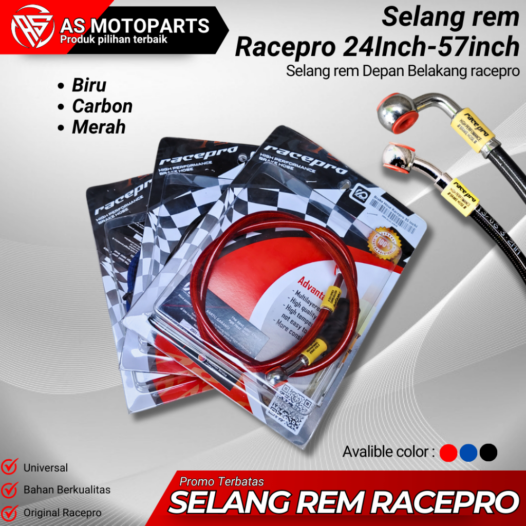 SELANG REM RACEPRO DEPAN/BELAKANG 90-145cm SELANG REM VARIO BEAT SCOOPY GENIO MIO NINJA CBR RX KING