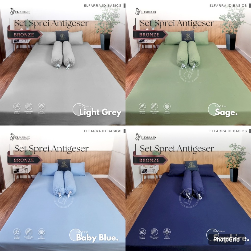 ELFARRA | Sprei Set 180x200 | Sprei Set Sarung Bantal dan Guling | Sprei Anti Geser | Sprei POLOS