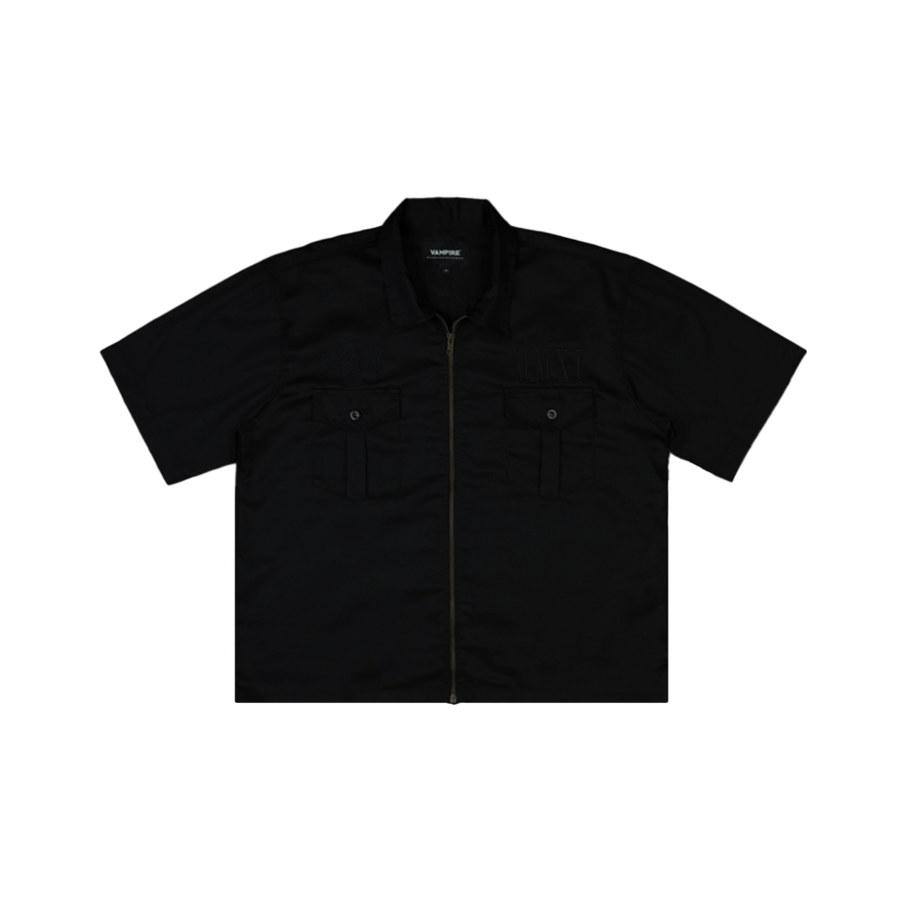Vampire Kingdom Workshirt Boxy Fit Streetwear Black On Black Kemeja Kerja Work Shirt Zipper Unisex