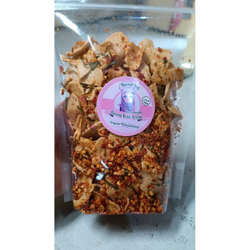 

Basreng kriuk Arsyad kemasan 250gr, original, sedang dan pedas