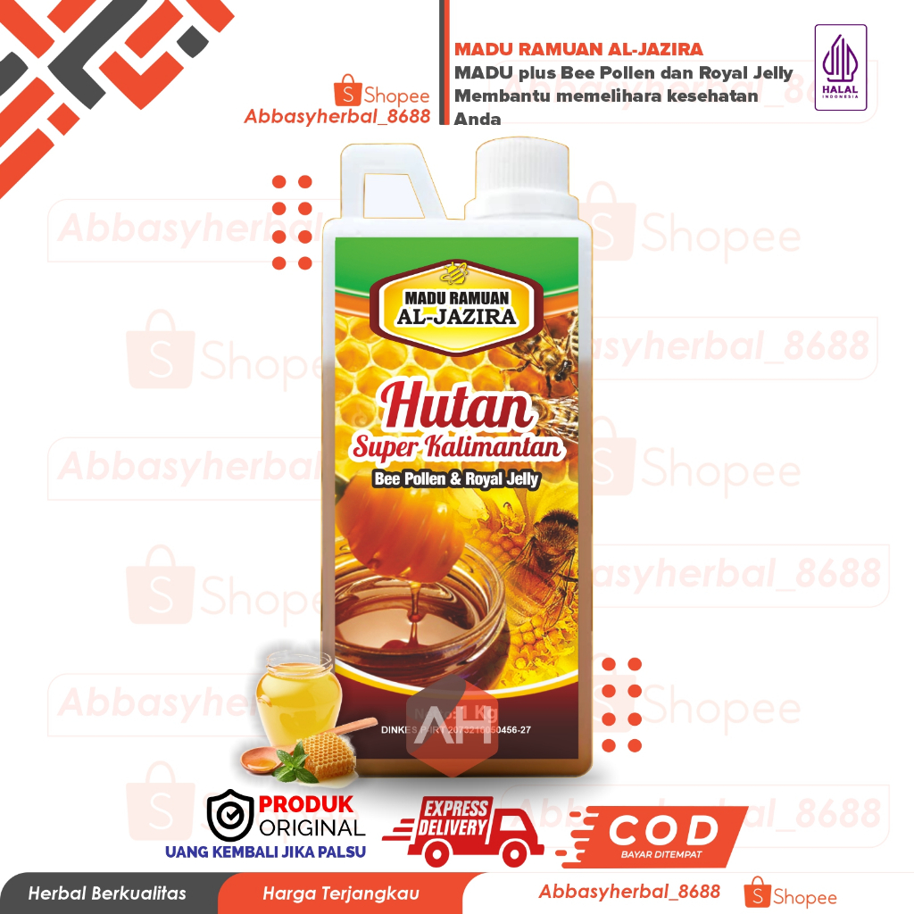 

Abbasy Herbal_Original Produk Bersegel Madu Ramuan Al Jazira / Hutan Super Kalimantan / Bee Pollen & Royal Jelly Isi 1kg