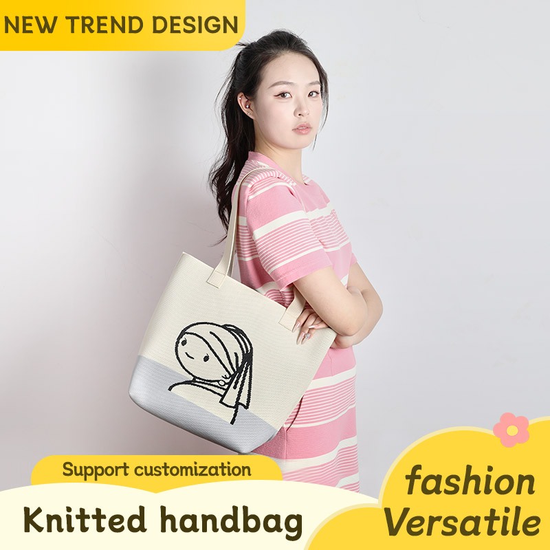 Knitted Tote Bag Jumbo Premium Tas Rajut Wanita Hand Bag Kerja Kuliah MOTIF GIRL - T212