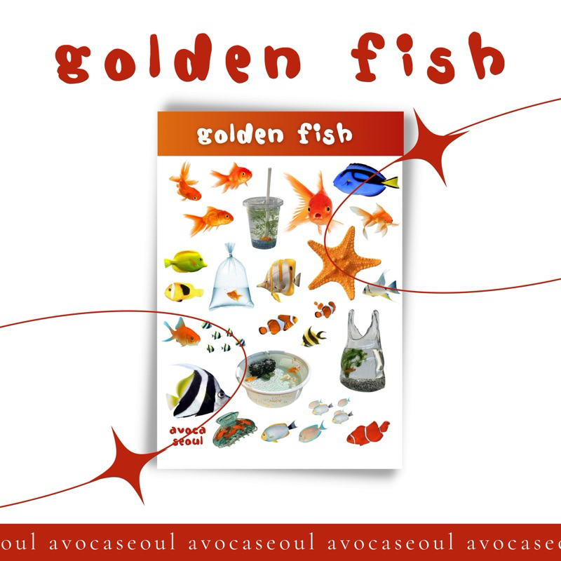 

sticker sheet golden fish aesthetic ins korea untuk dekorasi scrapbook, deco pola, journaling, phonecase, headphone, stiker lucu