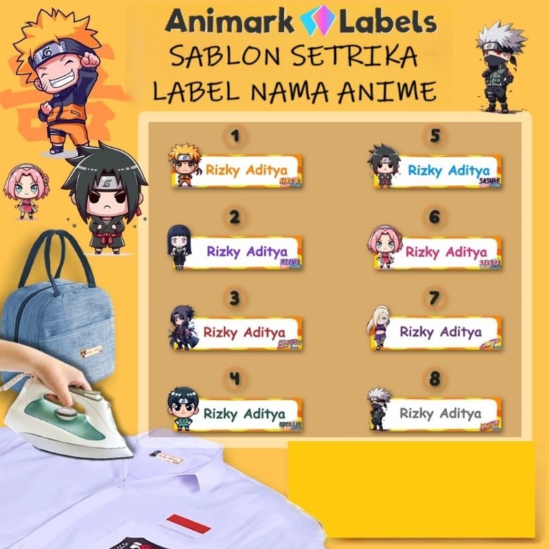 AniLab Sticker / Label CUSTOM NAMA Kain Sablon Setrika Label Baju Tema Anime