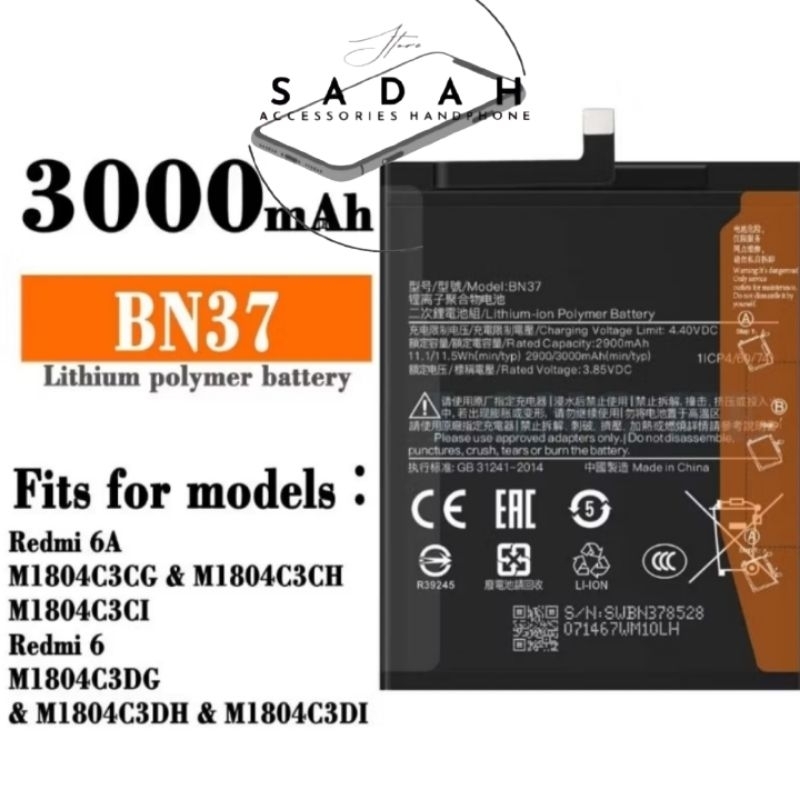 BATTERE BATRE BN-37 for XIAOMI REDMI 6 / REDMI 6A BN-37 BN37 100% ORIGINAL