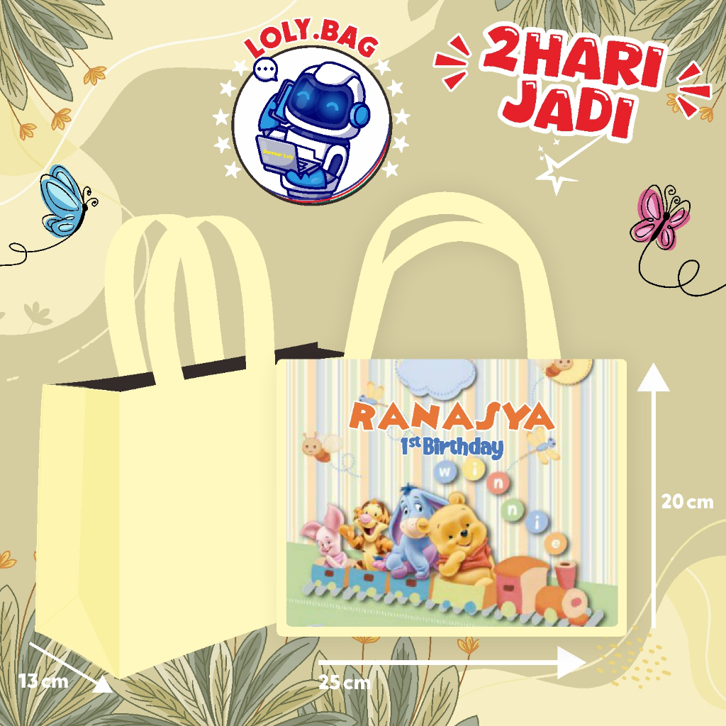 

Tas Ultah / Tas Ulang Tahun Murah/Goodie bag murah/souvenir ultah/Tas tema Winnie The Pooh