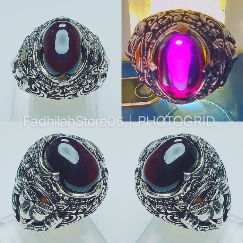 Cincin Perak Bali Batu Kecubung Wulung Tembus Ungu Crystal