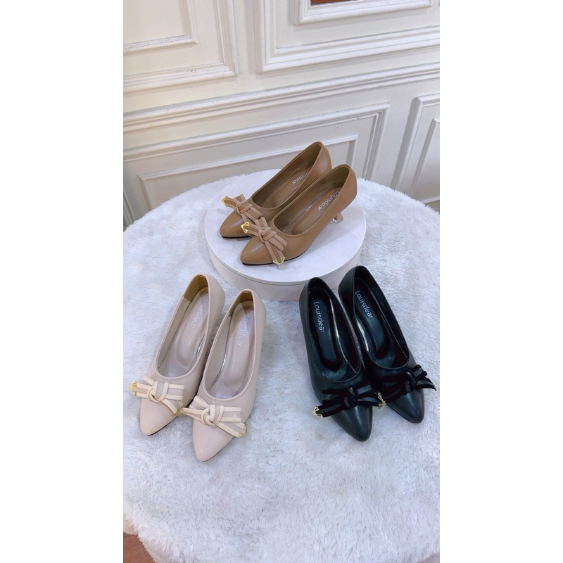 sepatu Heels 5 cm wanita pita Louisdear PL01 bahan kulit Dove Import premium