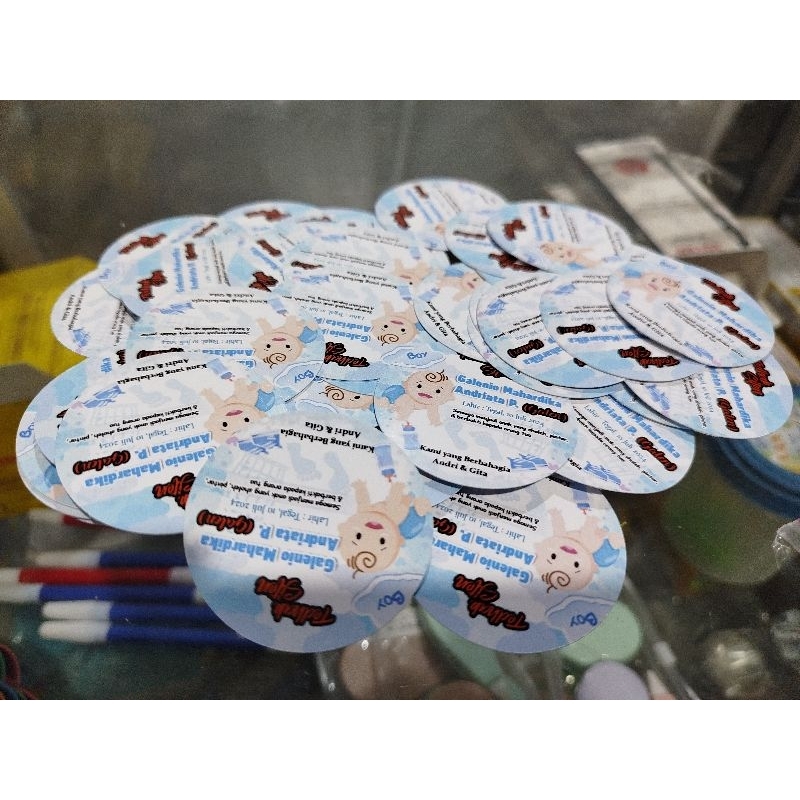 

cetak stiker tedhak siten/ucapan kelahiran/syukuran kelahiran anak