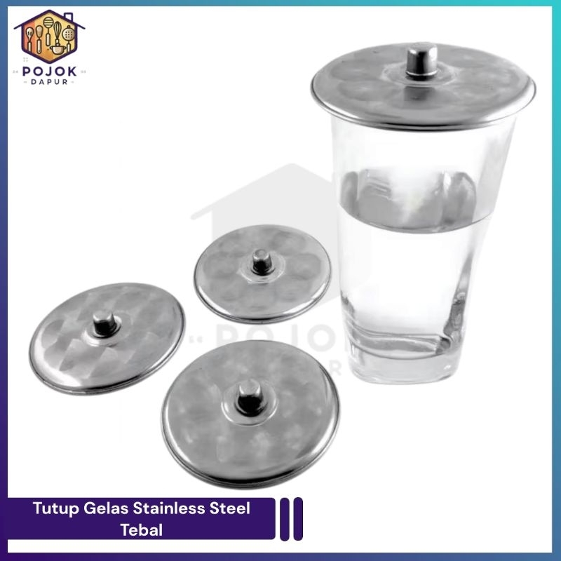 12 Pcs Tutup Gelas Stainless Steel Tebal / Penutup Cangkir Stenlis Anti Karat / Cover Mug Serbaguna