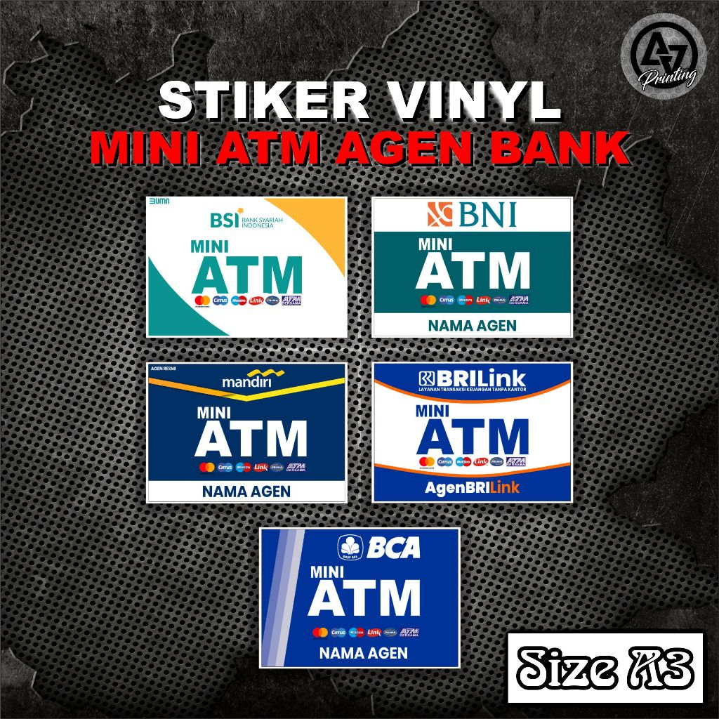 

STIKER VINYL MINI ATM AGEN BRILINK, AGEN BNI, MITRA MANDIRI,BCA, BSI, BANK LAINNYA