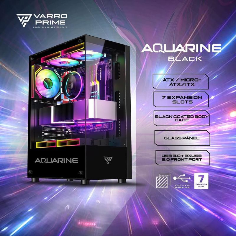 CASING PC GAMING AQUARINE Black VARRO PRIME FREE 3 FAN