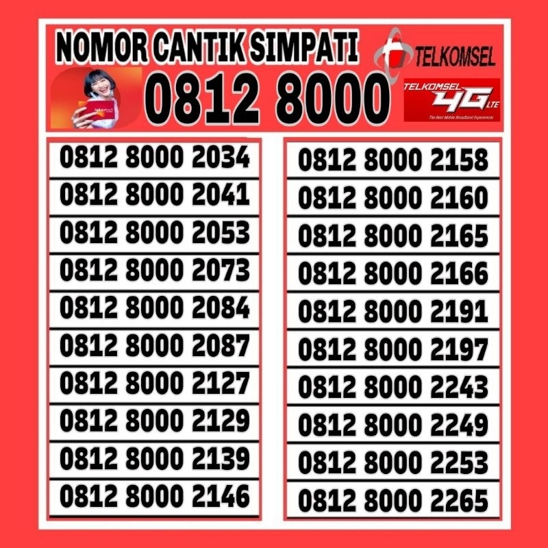 NOMOR CANTIK TELKOMSEL SIMPATI 4G LTE O812 8000