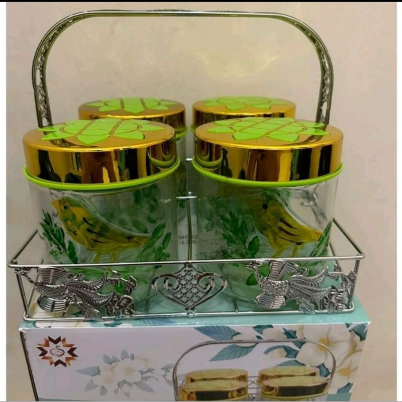 Toples briliant kaca set 4 + keranjang stainless
