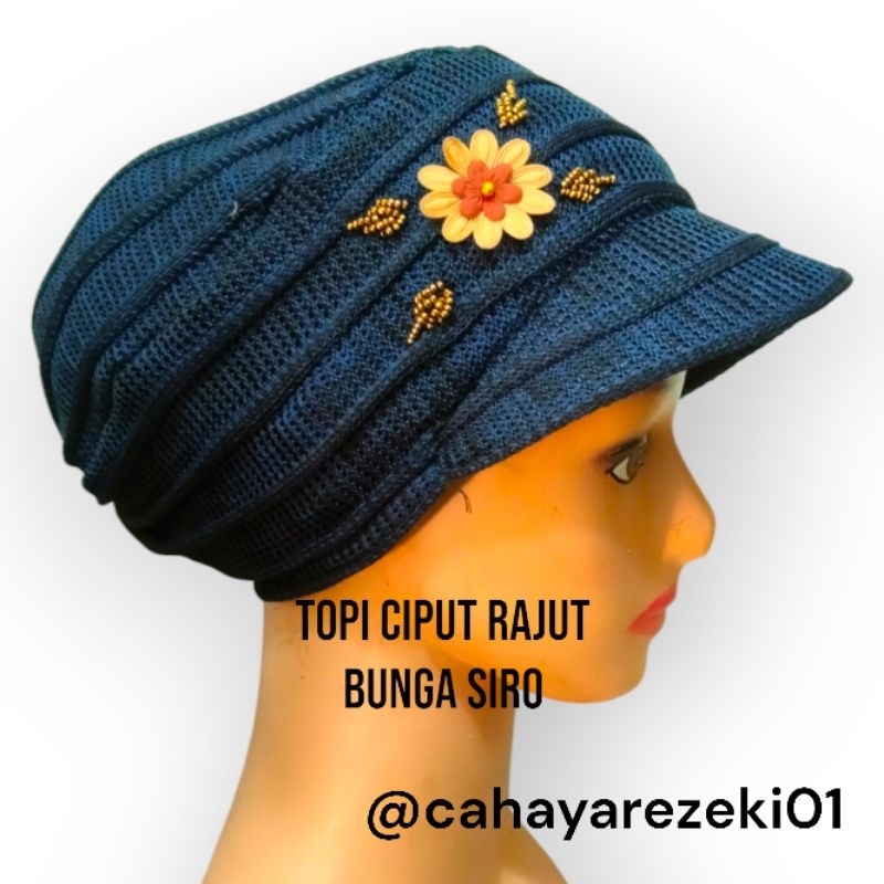Turban Rajut Payet Bunga Siro Topi Nenek/emak