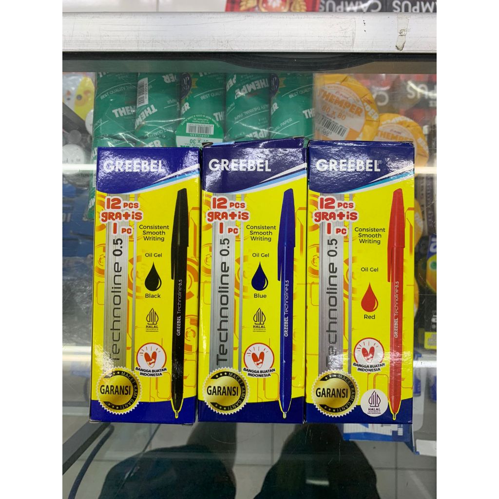 

Pulpen Greebel Technoline 0.5 12 + 1 Pcs Hitam Biru Merah