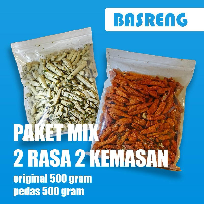 

Basreng mix 2 rasa pedas dan original total 1kg