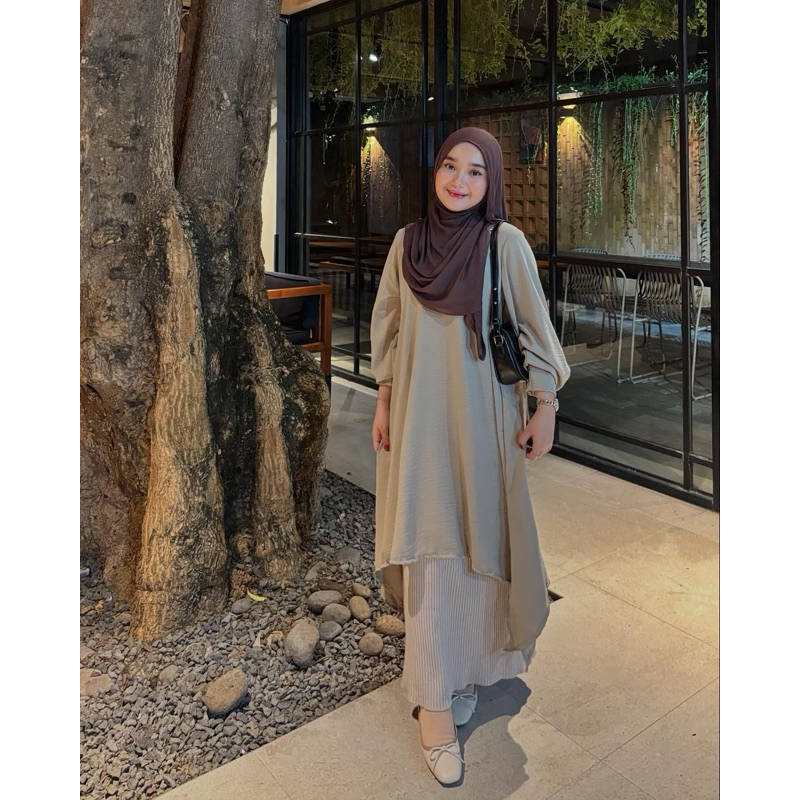 FLASH SALE HAURA TUNIK BY SAFALUNAKU MIDI DRESS SIMPLE ELEGANT MALAYSIAN LOOK CRINKLE PREMIUM