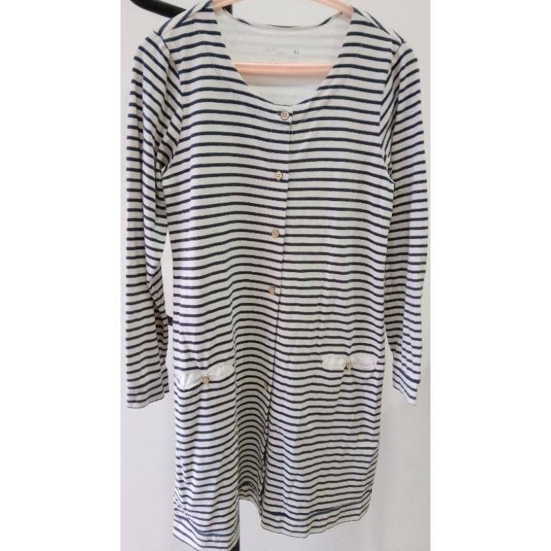 Kaos Tunik  Salur Lengan Panjang Wanita Preloved