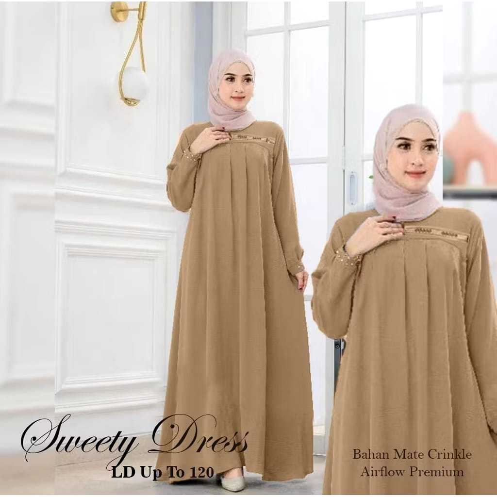 Gamis Masia Polos Bahan Crinkle Airflow Premium - Gamis Ibu Ibu Jumbo Gamis Masia Polos Bahan Crinkl