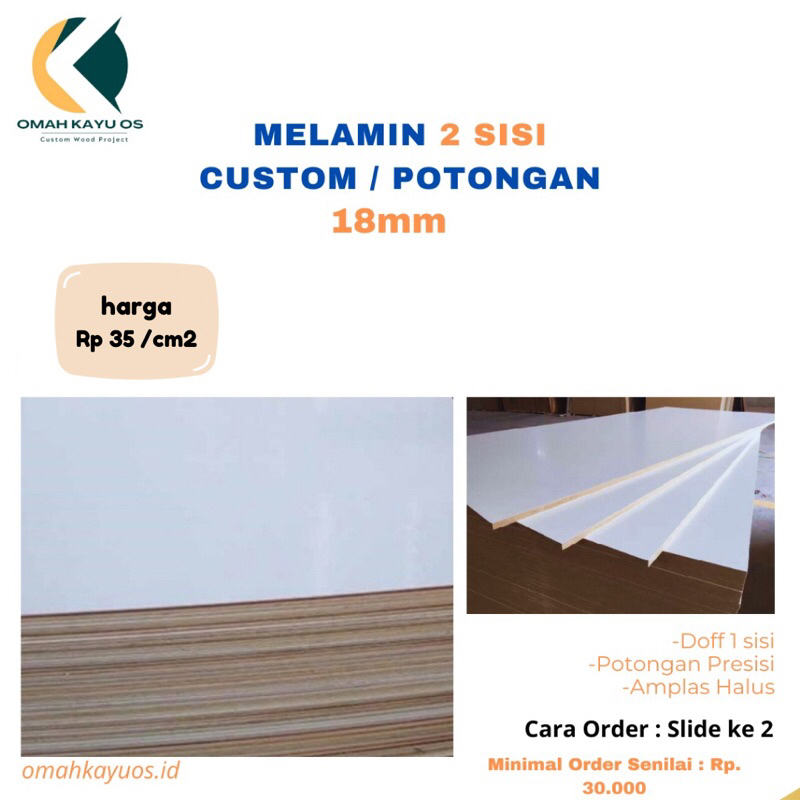 Triplek Multiplek Plywood Melamin 18mm satu muka / sisi Custom Potongan Dua sisi