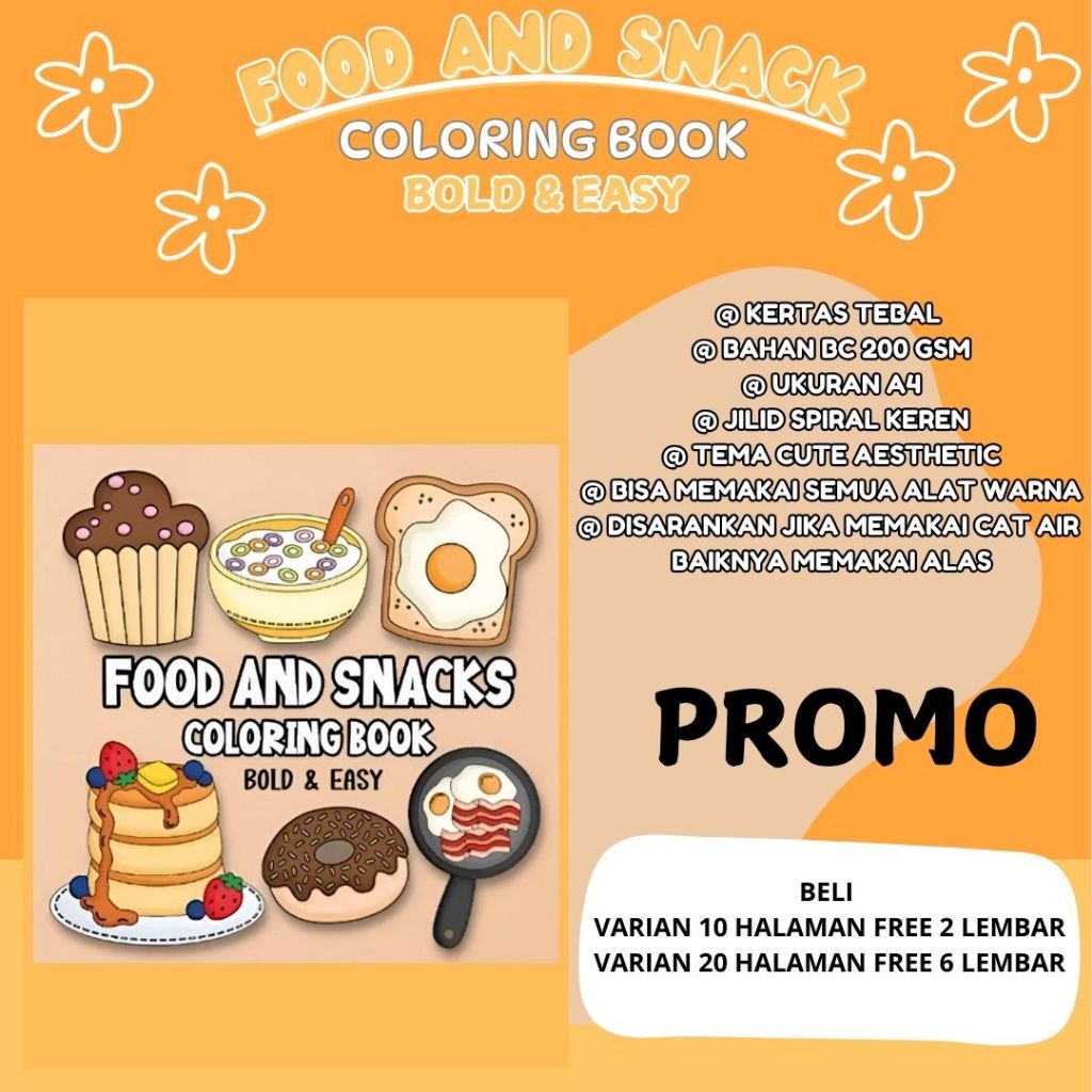 

FOOD AND SNACK Coloring Book Buku Mewarnai Anak Remaja Dewasa Aesthetic Ukuran Kertas A4 Tebal 220gsm