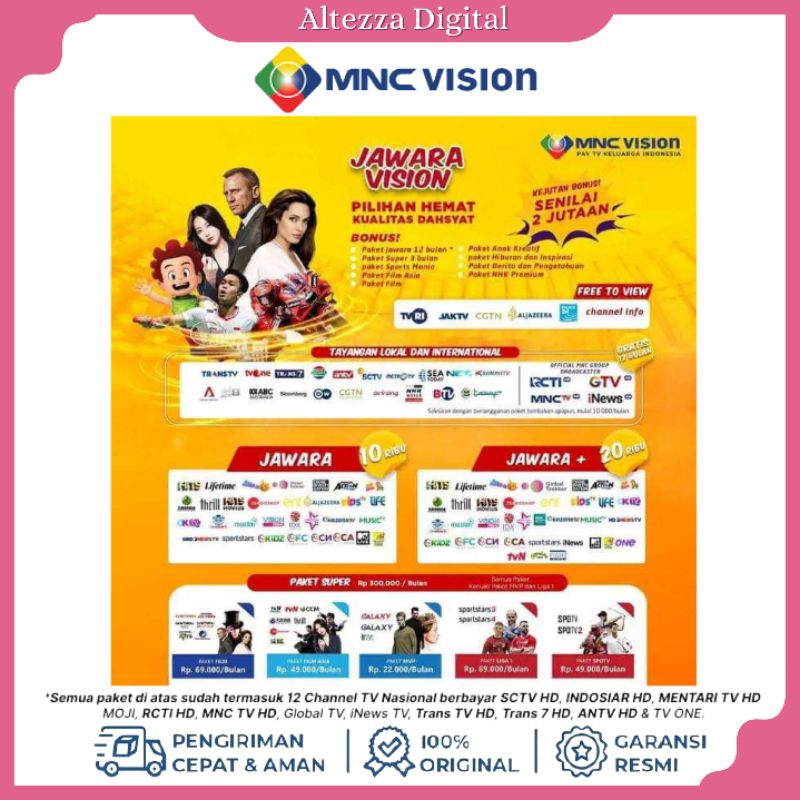 Tv Voucher Paket Jawara+ Mnc Vision 1Bulan 3Bulan 6Bulan 12Bulan 1Tahun Atau 12Bulan Mnc Vision, Ind