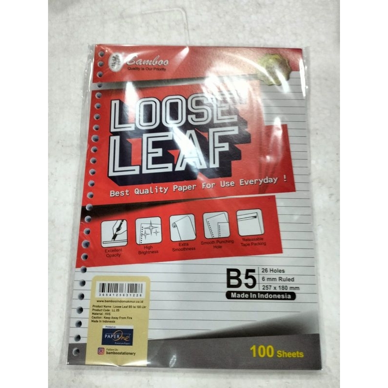 

LOOSE LEAF B5 100 Lembar merk BAMBO REFFILL KERTAS BINDER KERTAS BINDER ISI ULANG