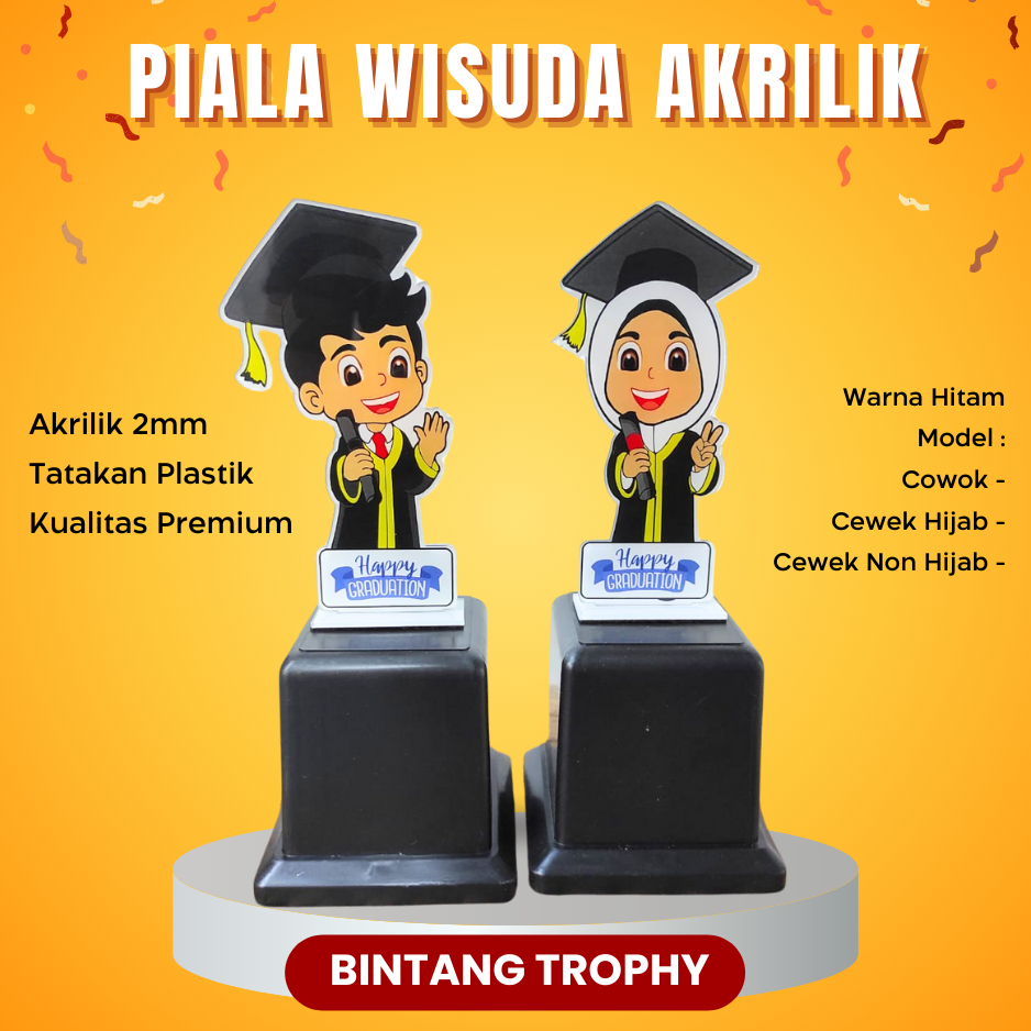 Piala Wisuda Akrilik Anak KB PAUD TK SD SMP SMA - Piala Kelulusan - Plakat Akrilik Wisuda Warna Hita