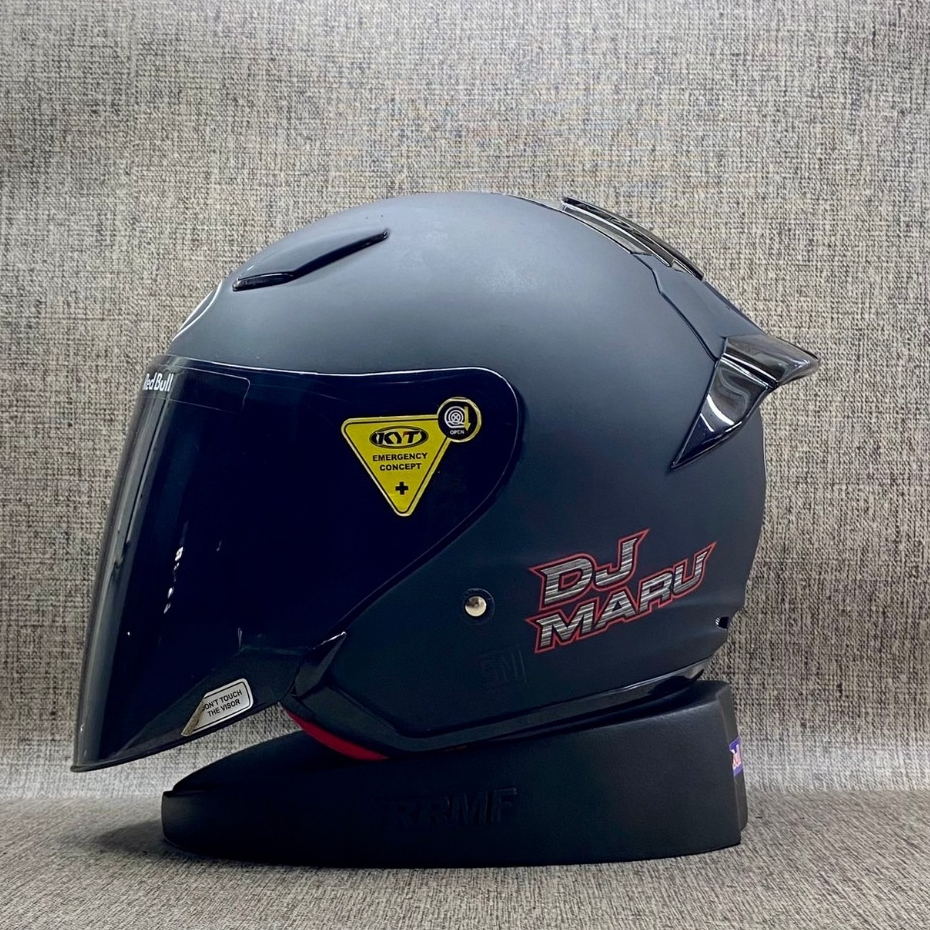 Helm KYT DJ MARU SOLID BLACK DOFF II Helm Half Face Paket Ganteng Kaca Iridium - Single Visor