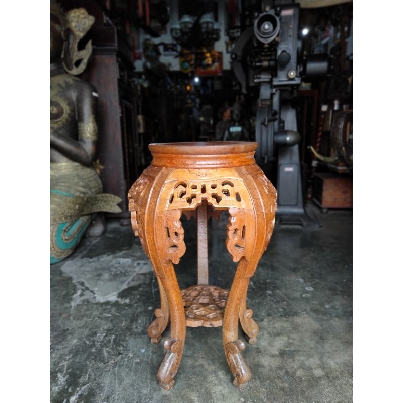 Hokker Plantstand Meja Tanaman Ukir Kayu Peranakan Lawas Jadul Tua Medium