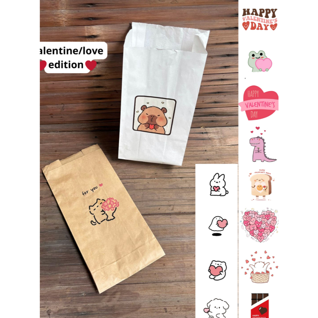 Kantong Kertas Packaging Putih Cokelat / Bungkus Makanan, Souvenir, Snack, Kado Aesthetic Valentine