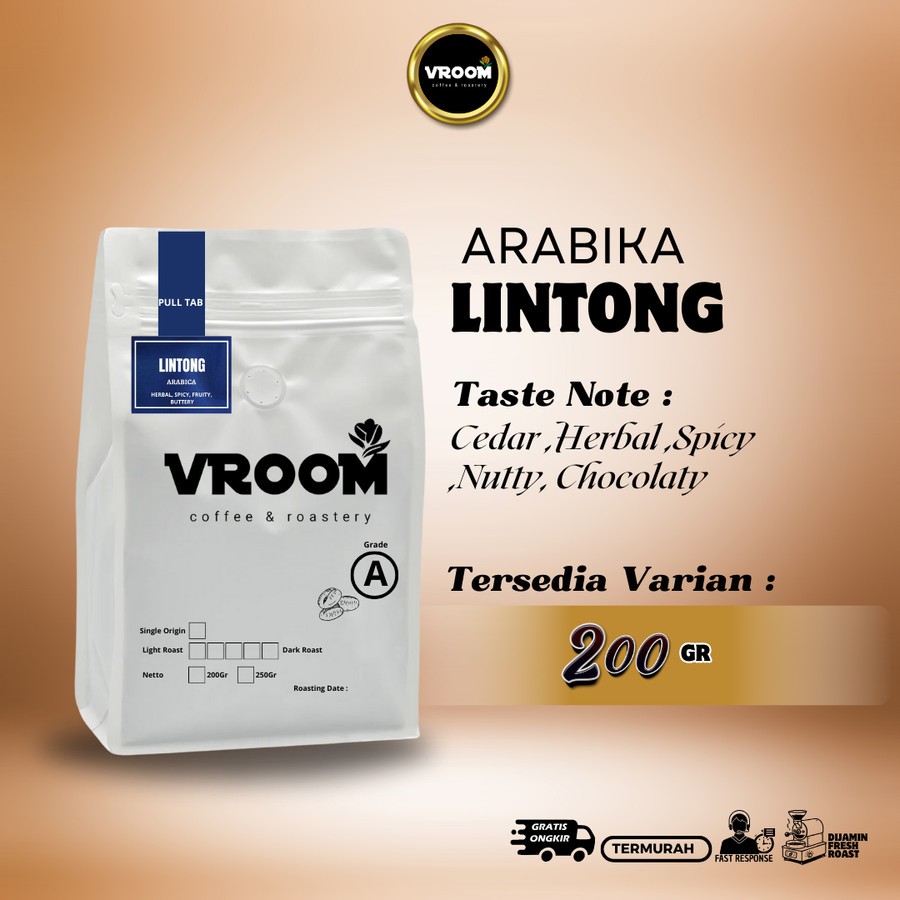 

Coffee Arabica Lintong Sumatera Roasted Bean Arabika Biji Matang Bubuk 200Gram