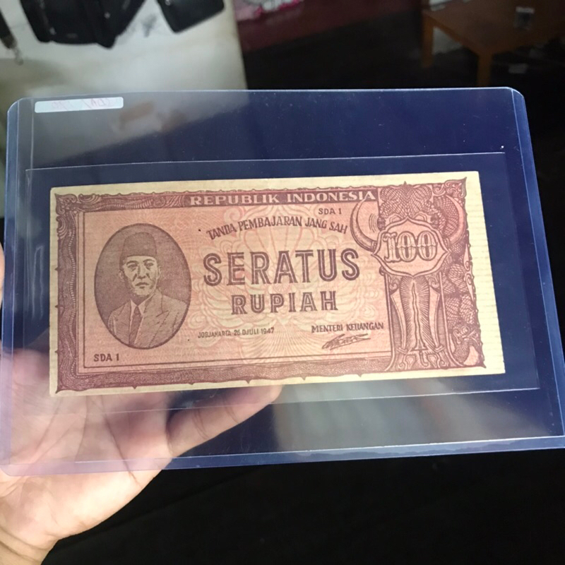 Uang Kuno 100 Rupiah Soekarno ORI coklat 1947 Original
