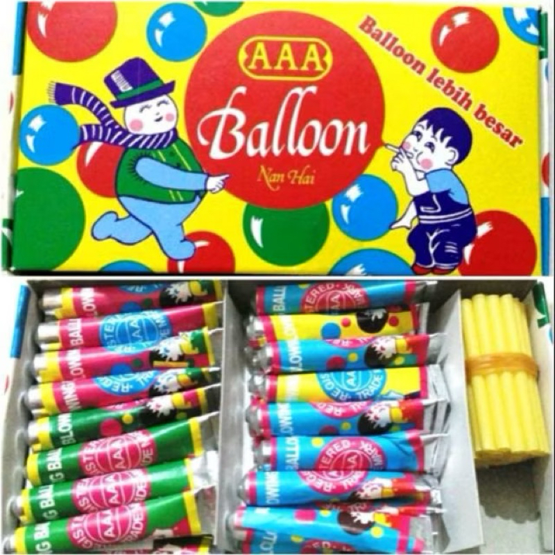Balon tiup jadul BALON AAA isi 32pcs box/ Mainan Anak Tradisional Jadul Balon Tiup Sedotan Plembunga