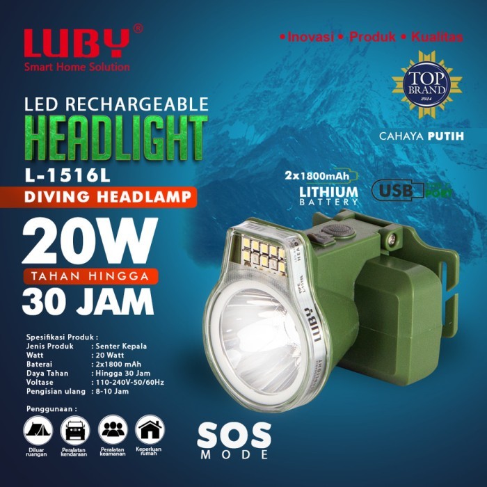 SENTER KEPALA LUBY L-1516 20W