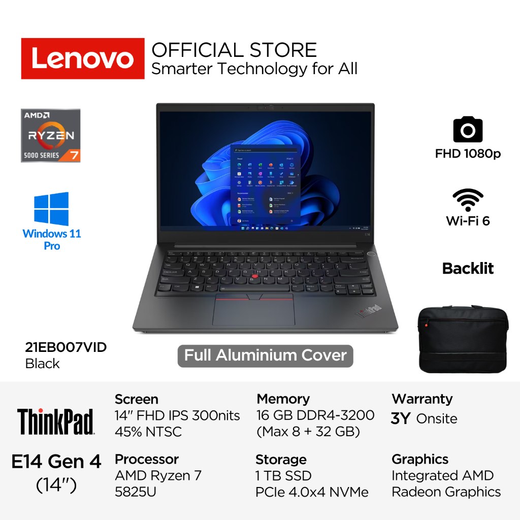 Lenovo ThinkPad E14 Gen 4 7VID AMD Ryzen 7 5825U Win11 Pro 16GB 1TB SSD 14" FHD IPS 45% NTSC Antigla