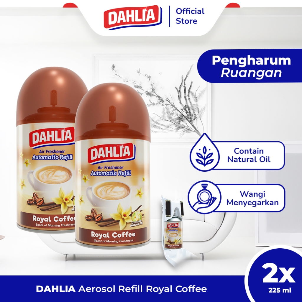 Twin Pack DAHLIA Air Freshener Automatic Refill Royal Coffee (225ml) - Pengharum Ruangan Otomatis, W