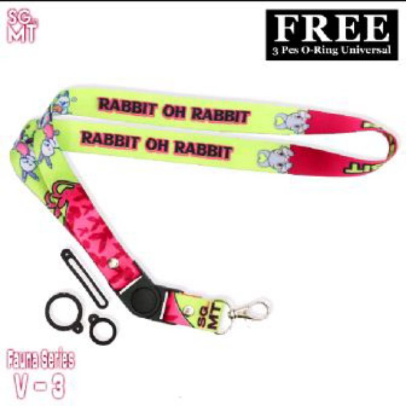 

Tali Lanyard Motif Fauna Series RABBIT OH RABBIT (GAMBAR BERUANG, WARNA DASAR HIJAU DAN MERAH MUDA), dan gratis 3 pcs karet oring.