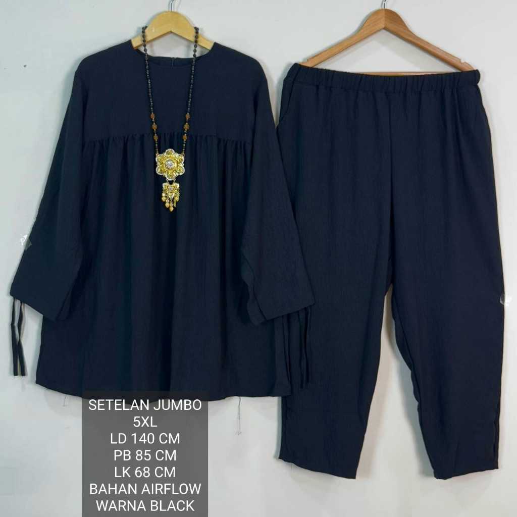Setelan Super Jumbo Warna Hitam Ld 140 Model Polos Kekinian - Jesica Set