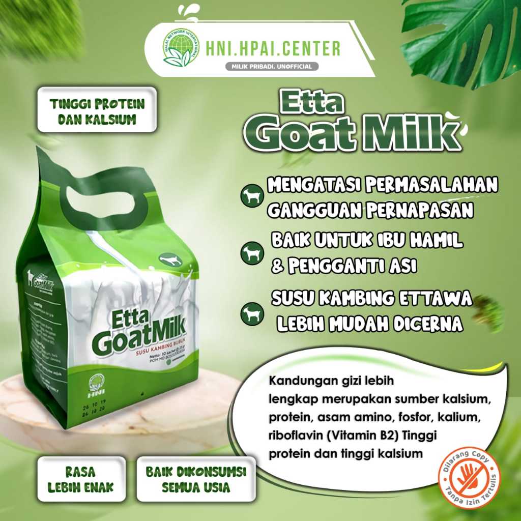 

Etta Goat Milk - Susu Kambing Ettawa Bubuk Original Berkhasiat Menyembuhkan Asma produk ori 100%