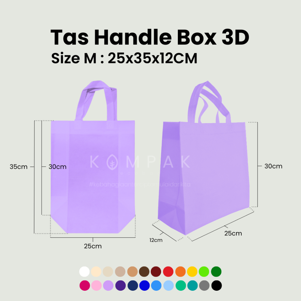 

1 LUSIN / 12 PCS - Tas Spunbond Press Handle Box 3D 25x35x12cm Kantong Goodie Bag