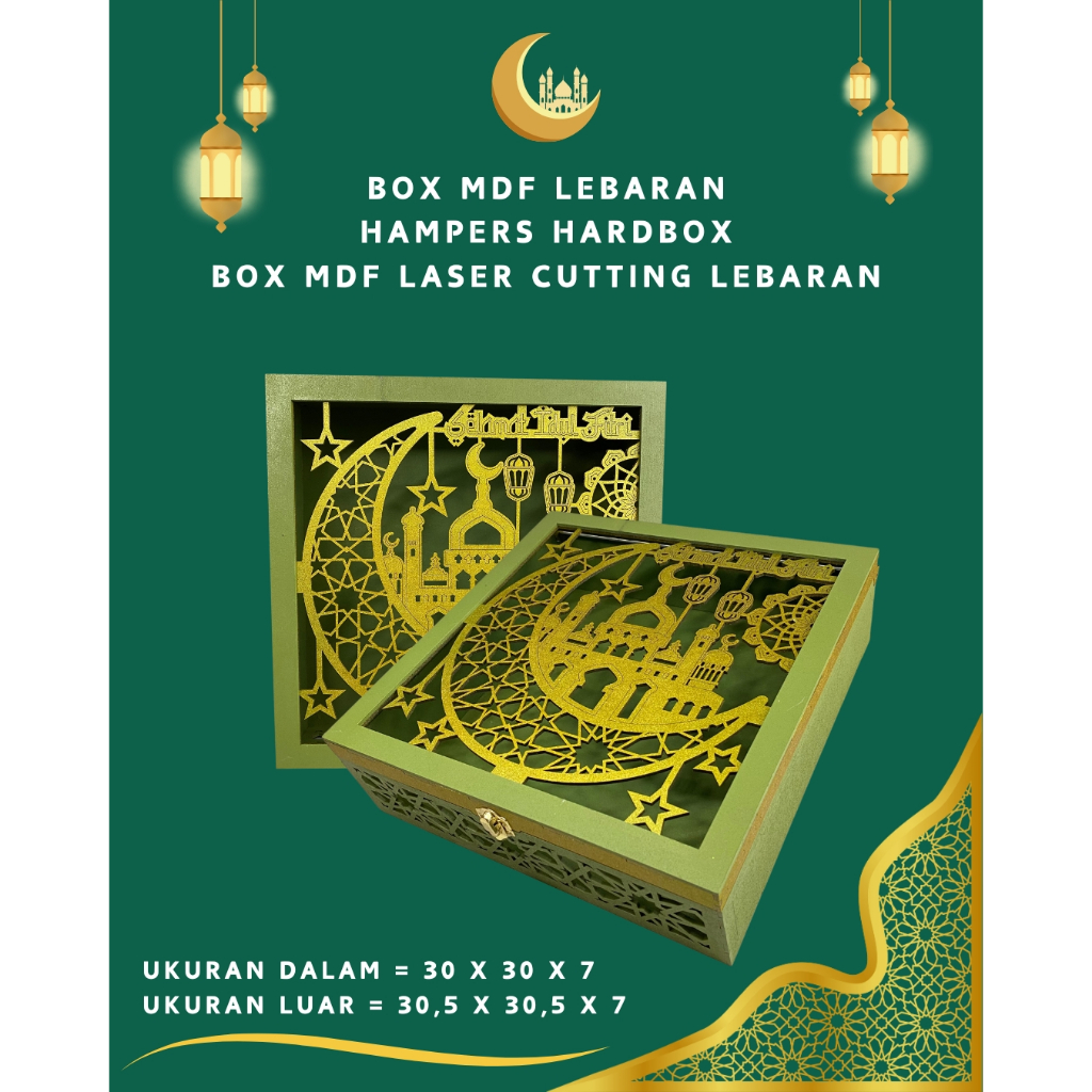

Gift Box Hampers Hardbox Box Lebaran MDF Laser Cutting MDF Untuk 4 Toples Lingkaran 500 gram