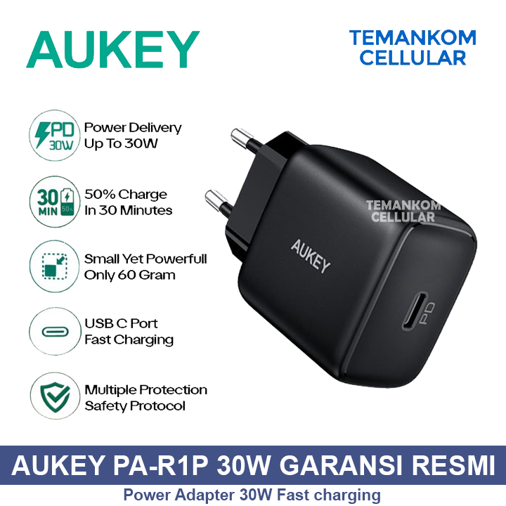 Adapter Charger 30W Aukey PA R1P fast charging cocok untuk iphone android ORIGINAL RESMI
