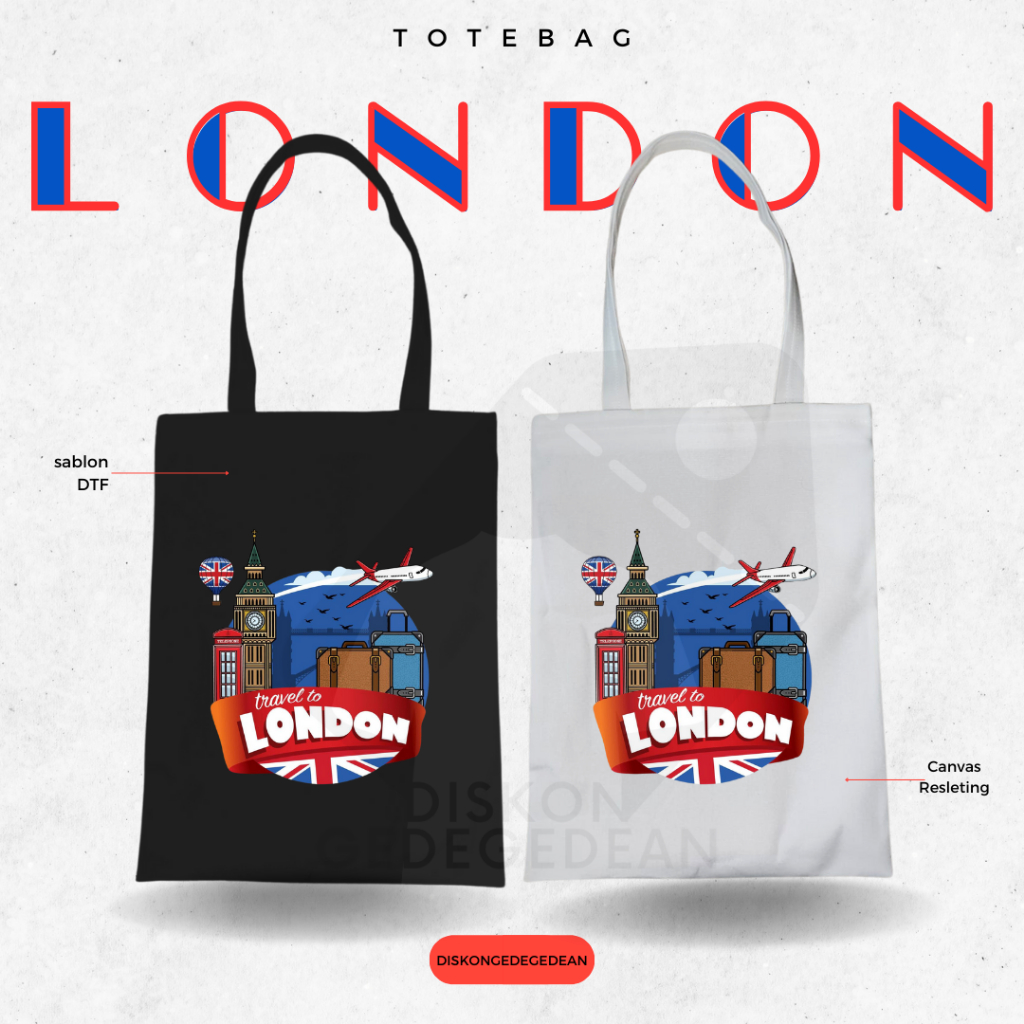 Diskongedegedean Totebag London Souvenir Tas Oleh Oleh London Kanvas Resleting 3