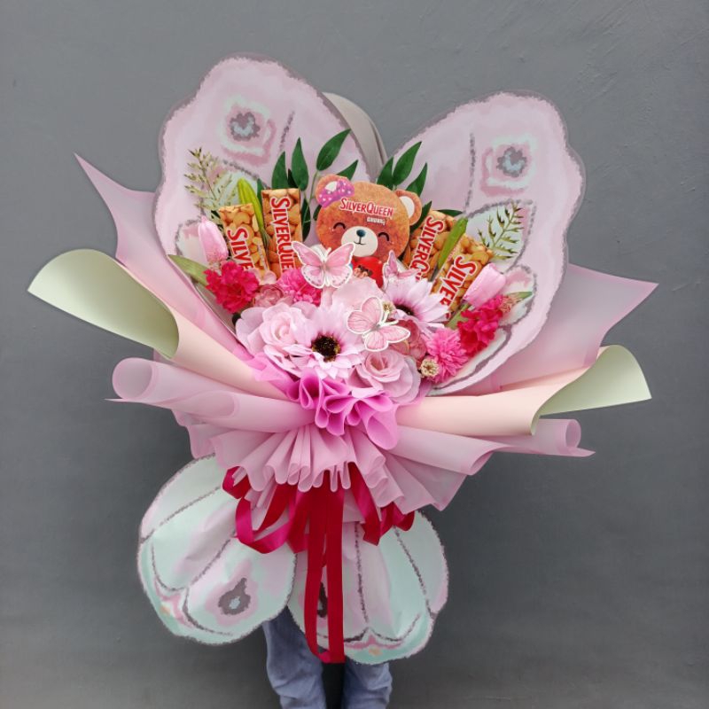 

buket bunga artificial choco bear bouquet cokelat Valentine gift special