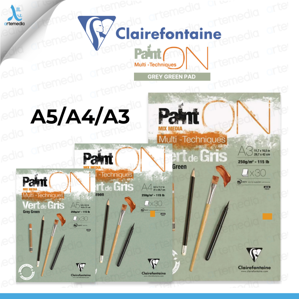 

Clairefontaine Paint On Grey Green Multi Technique Sketch Pad Sketchbook Kertas Gambar